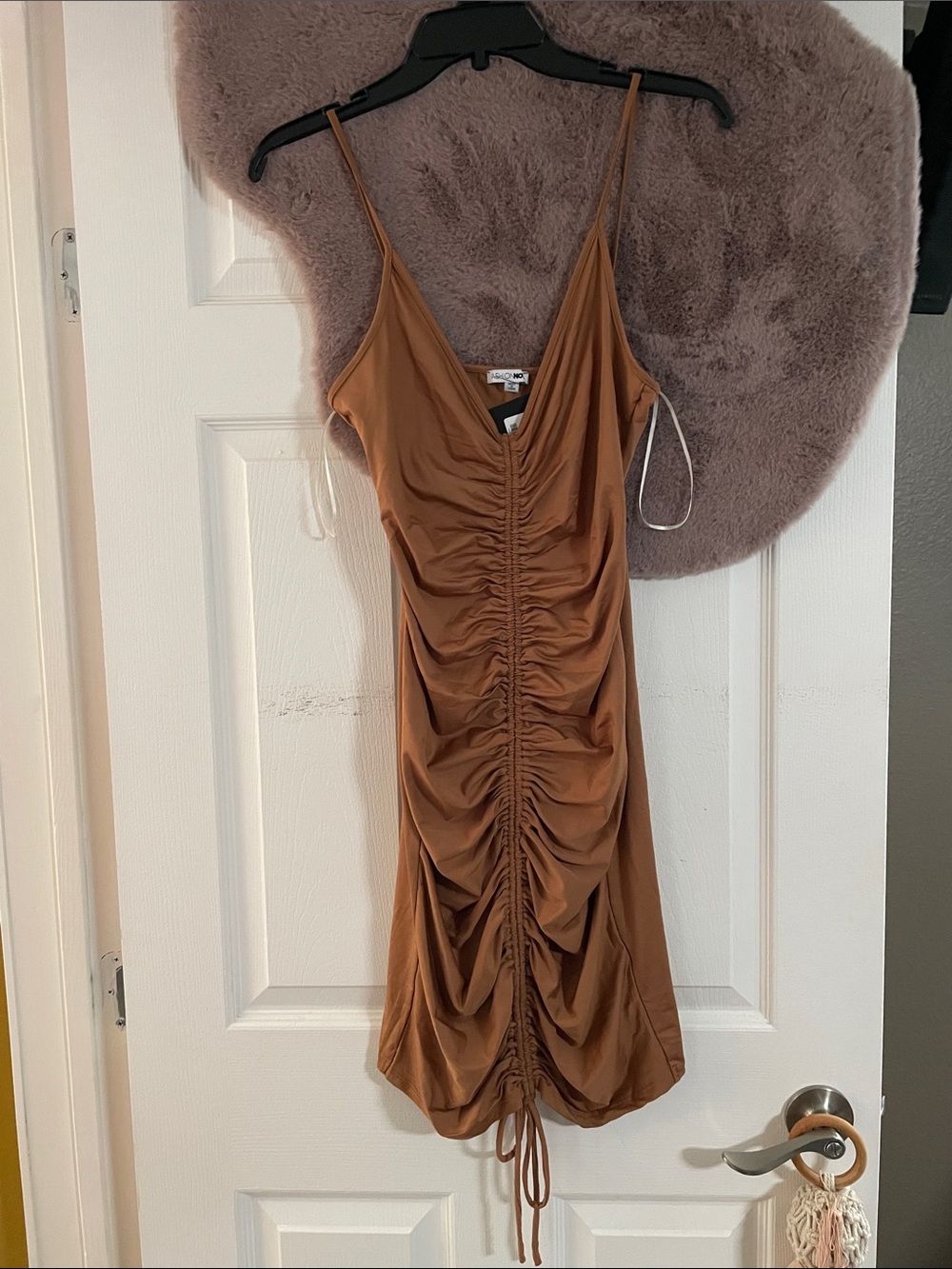 Fashion Nova Caramel Ruched Cowl Midi Dress